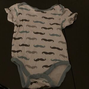 Baby Mustache Print Onesie - Blue and Black